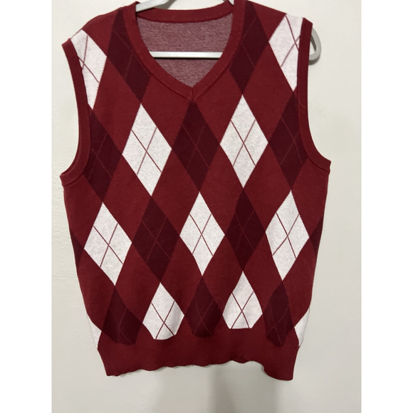 Red Preppy Argyle Golf Sweater Vest XL Vintage Inspired Layering Thick Knit - Picture 1 of 11